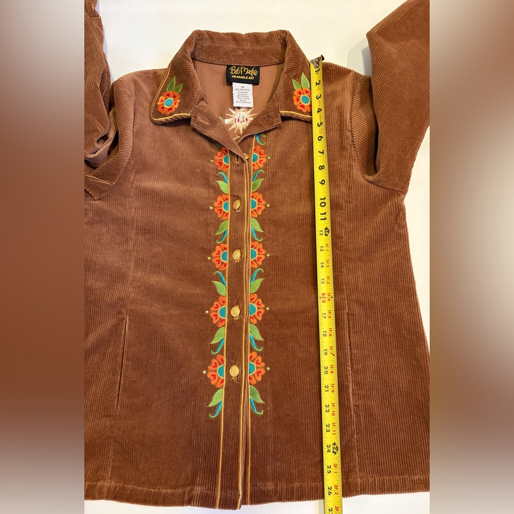 Bob Mackie Wearable Art Brown Corduroy Embroidered Button Down Shirt Top Medium - Picture 10 of 15